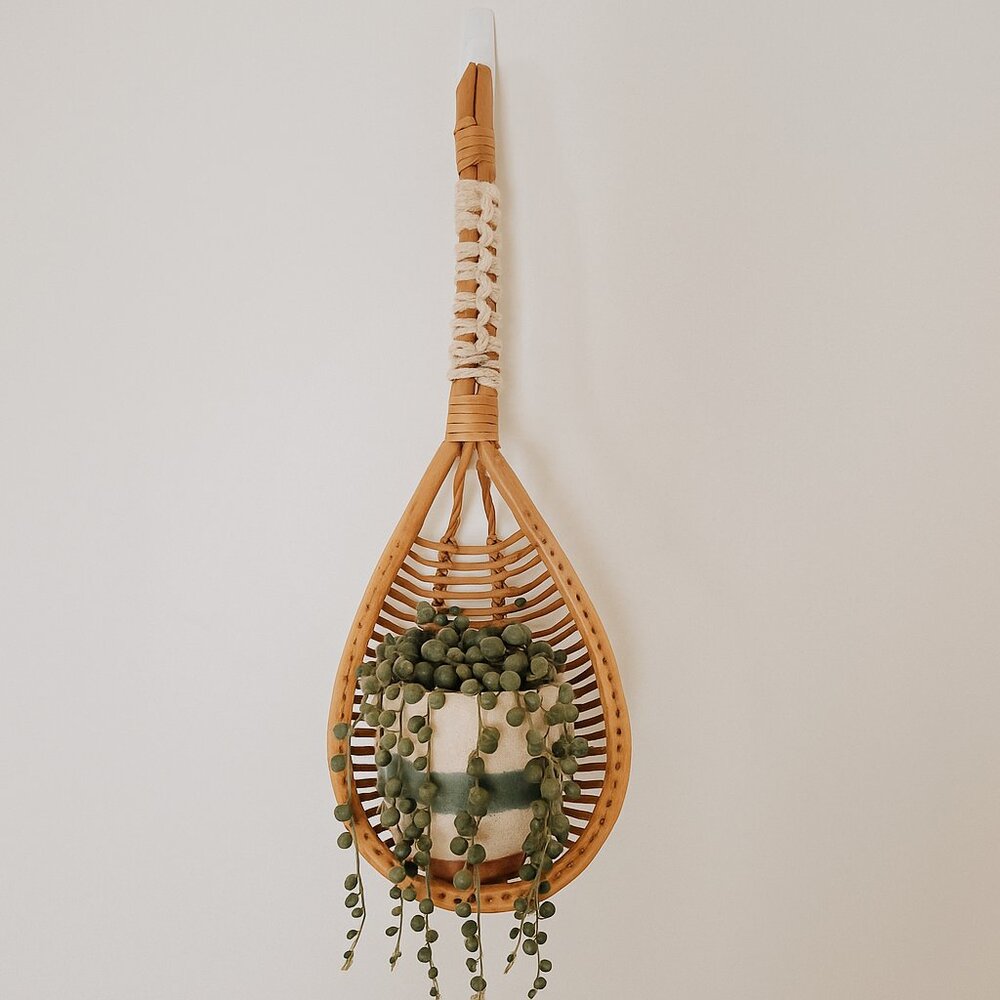 🔥 SOLD! Hanging planter cache-pot rattan bamboo wicker ceramic pot macramé hook